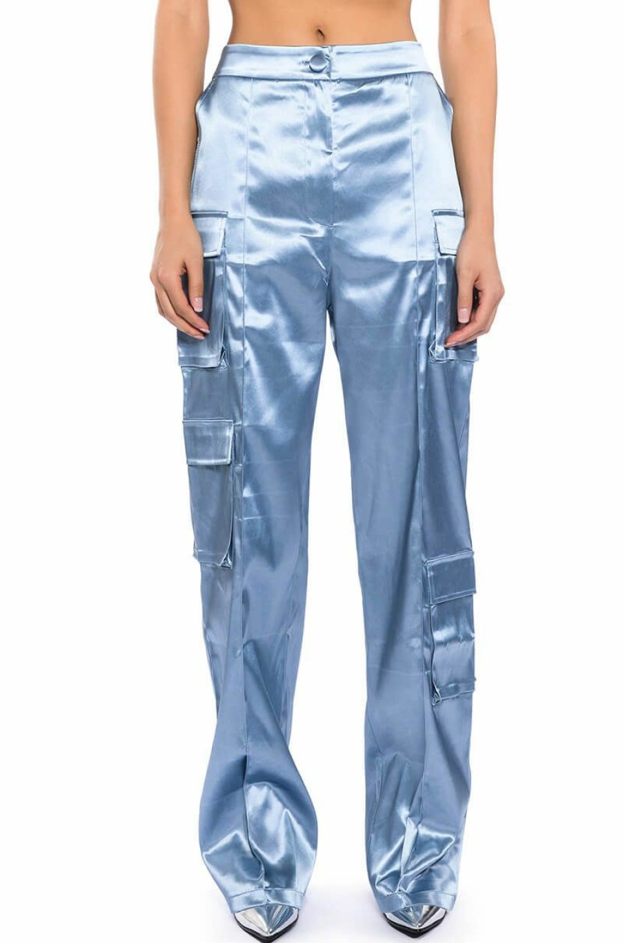 Bottoms * | Beauty Rains Satin Cargo Pants Light Blue