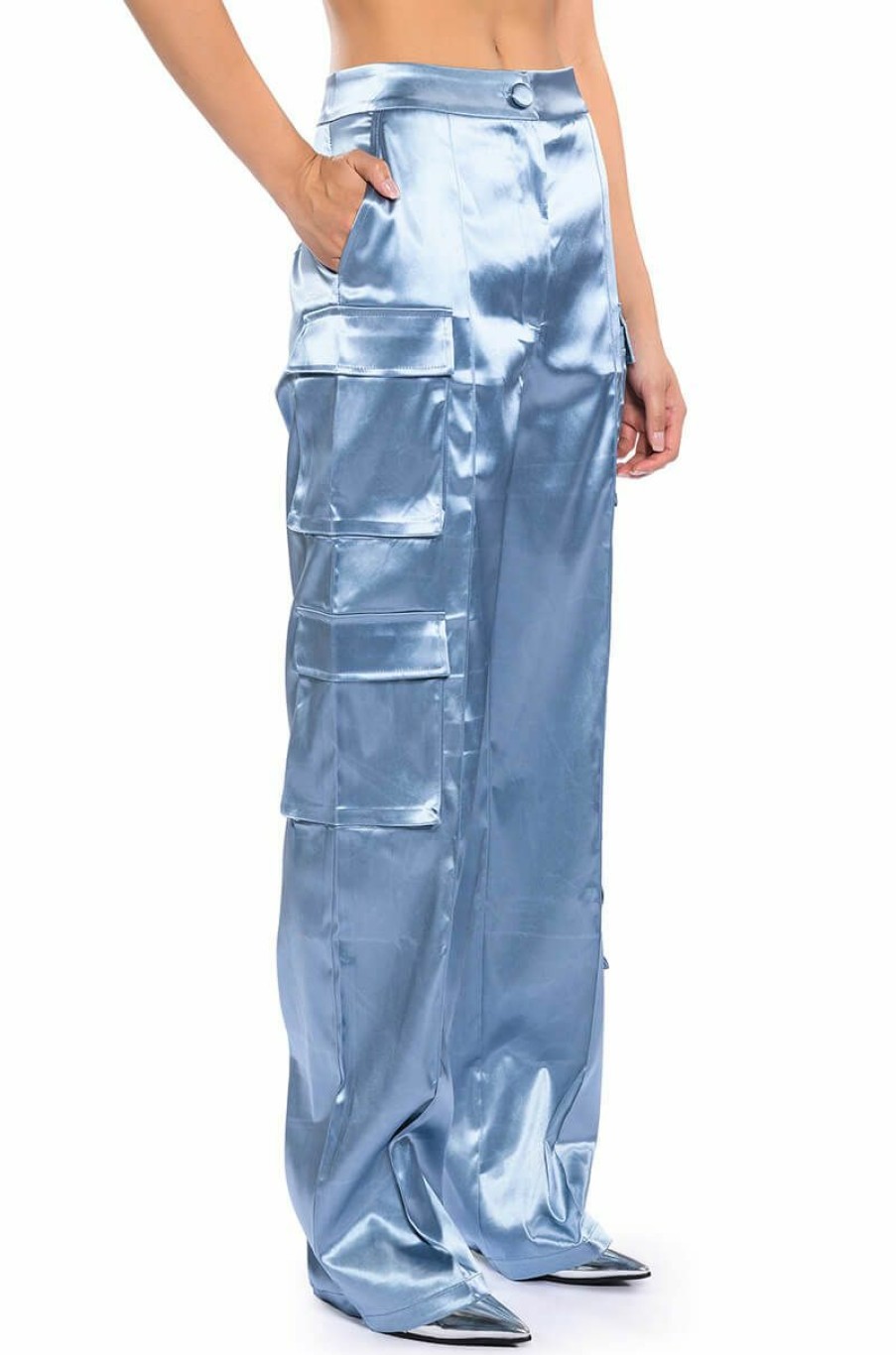 Bottoms * | Beauty Rains Satin Cargo Pants Light Blue