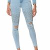 Bottoms * | Outta This World Distressed Rhinestone High Rise Skinny Jeans Light Blue Denim