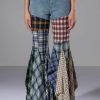 Bottoms * | Alexa Plaid Patchwork Flared Jeans Multi