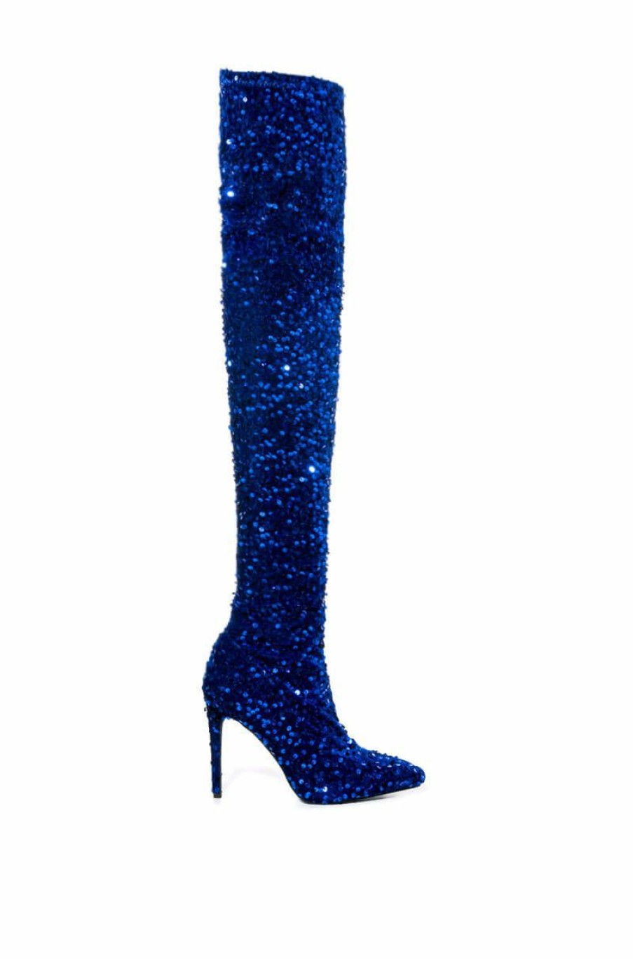 Shoes * | Azalea Wang Ultra Stretch Sequin Thigh High Stiletto Boot In Blue