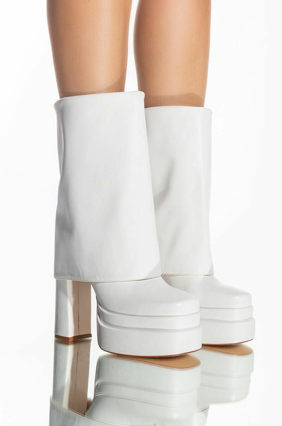 Shoes * | Azalea Wang Baby Fold Over Chunky Boot In White