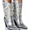 Shoes * | Azalea Wang Such An Original Rhinestone Pearl Western Bootie In Silver