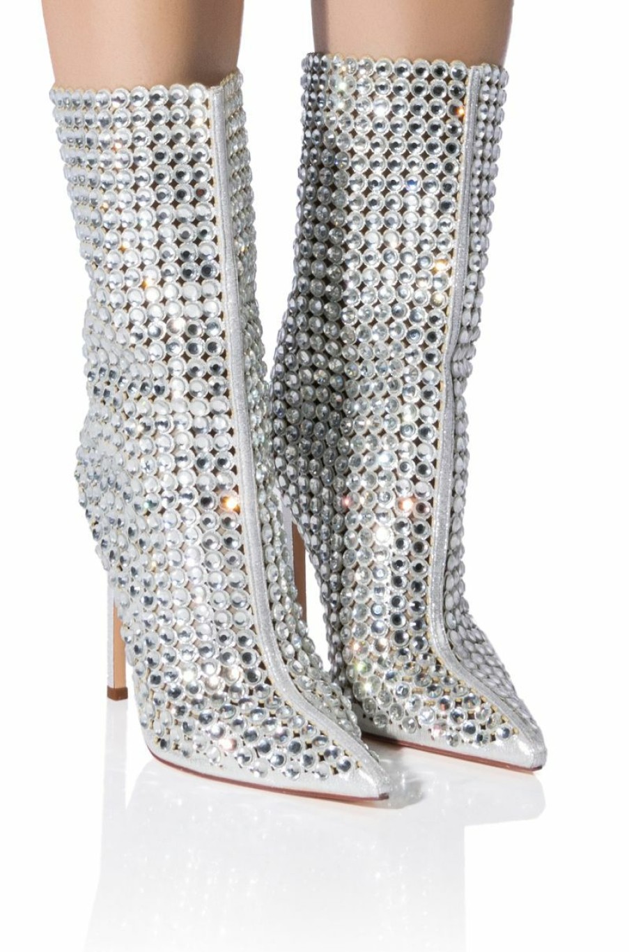 Shoes * | Azalea Wang Full Of Love Rhinestone Embellished Bootie In Silver