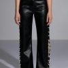 Bottoms * | Covered In Ice Faux Leather Rhinestone Pant Black