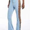 Bottoms * | New Sensation Chain Detail High Waisted Flare Jeans Light Blue