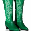 Shoes * | Genuine Leather Iggy Metallic Western Style Below The Knee Boot In Green