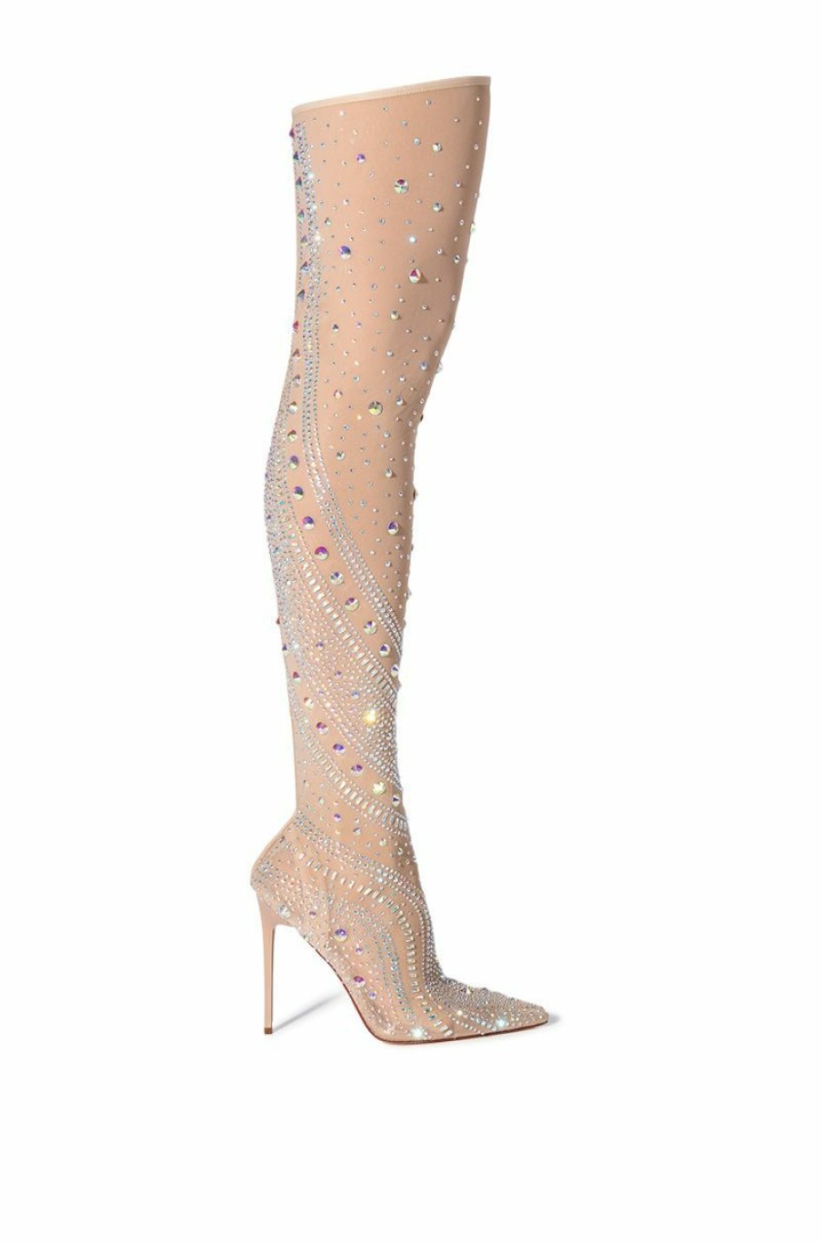 Shoes * | Azalea Wang Roxy Rhinestone Thigh High Stiletto Boot In Nude