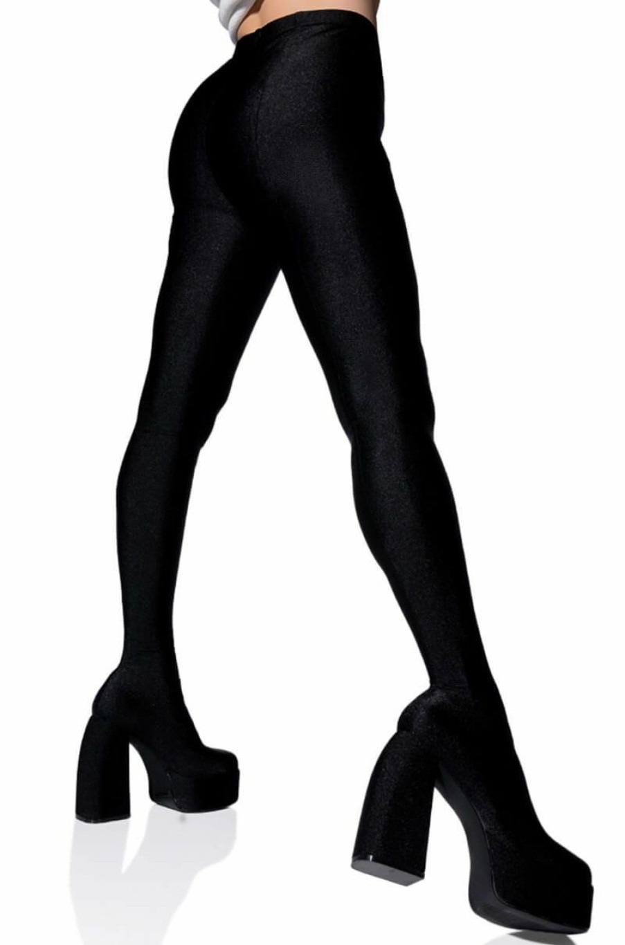 Shoes * | Azalea Wang Star Stretch Chunky Heel Pant Boot In Black