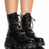 Shoes * | Azalea Wang Make Your Mark Chain Lace Up Flatform Bootie In Black