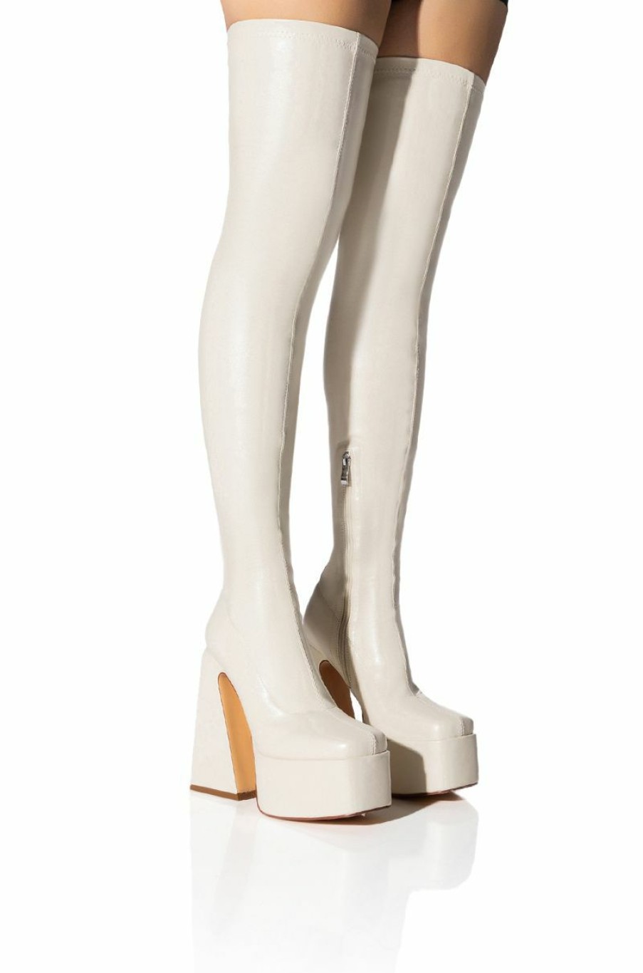 Shoes * | Azalea Wang Strut This Way Thigh High Platform Boot In White