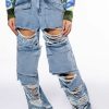 Bottoms * | Never Stressed Distressed Relaxed Fit Jeans Light Blue Denim