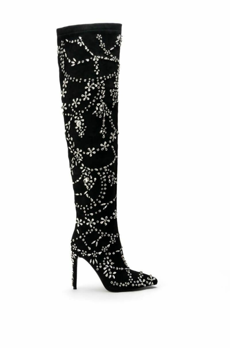 Shoes * | Azalea Wang Ageless Rhinestone Stiletto Boot In Suede Black