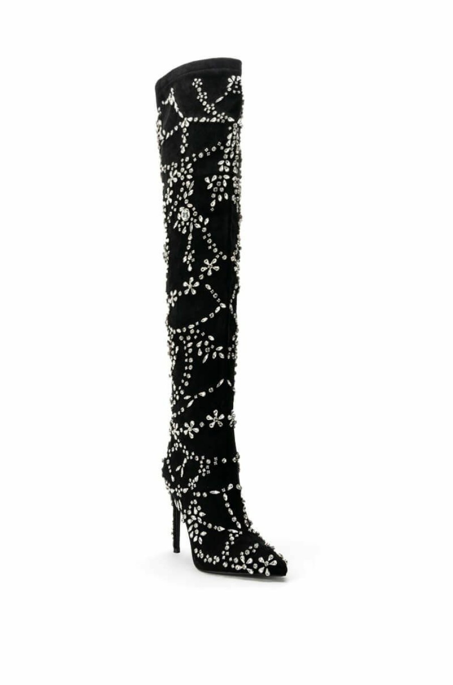 Shoes * | Azalea Wang Ageless Rhinestone Stiletto Boot In Suede Black