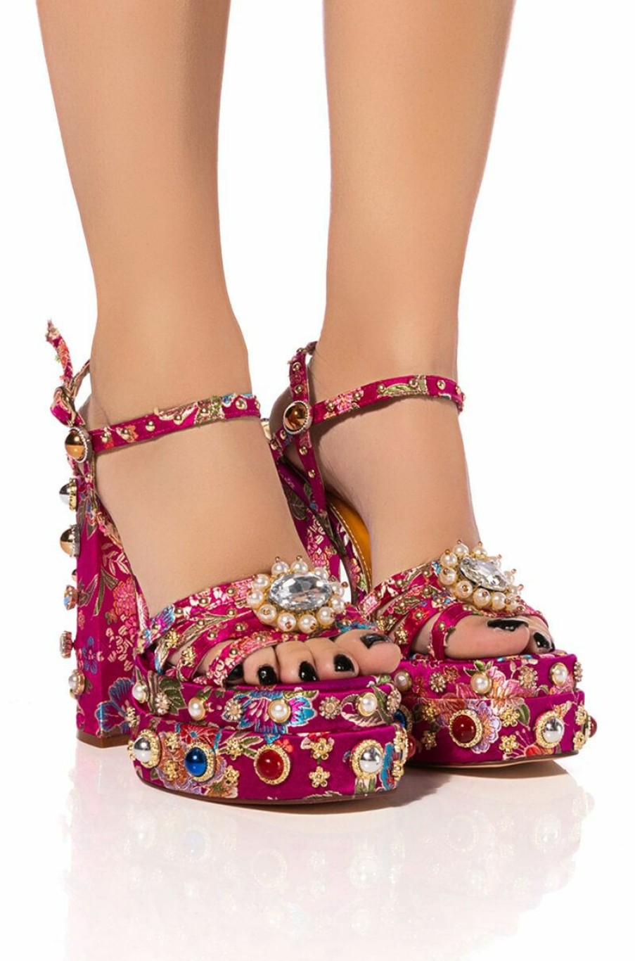 Shoes * | Azalea Wang The Glam Life For Me Strappy Embellished Chunky Sandal In Pink