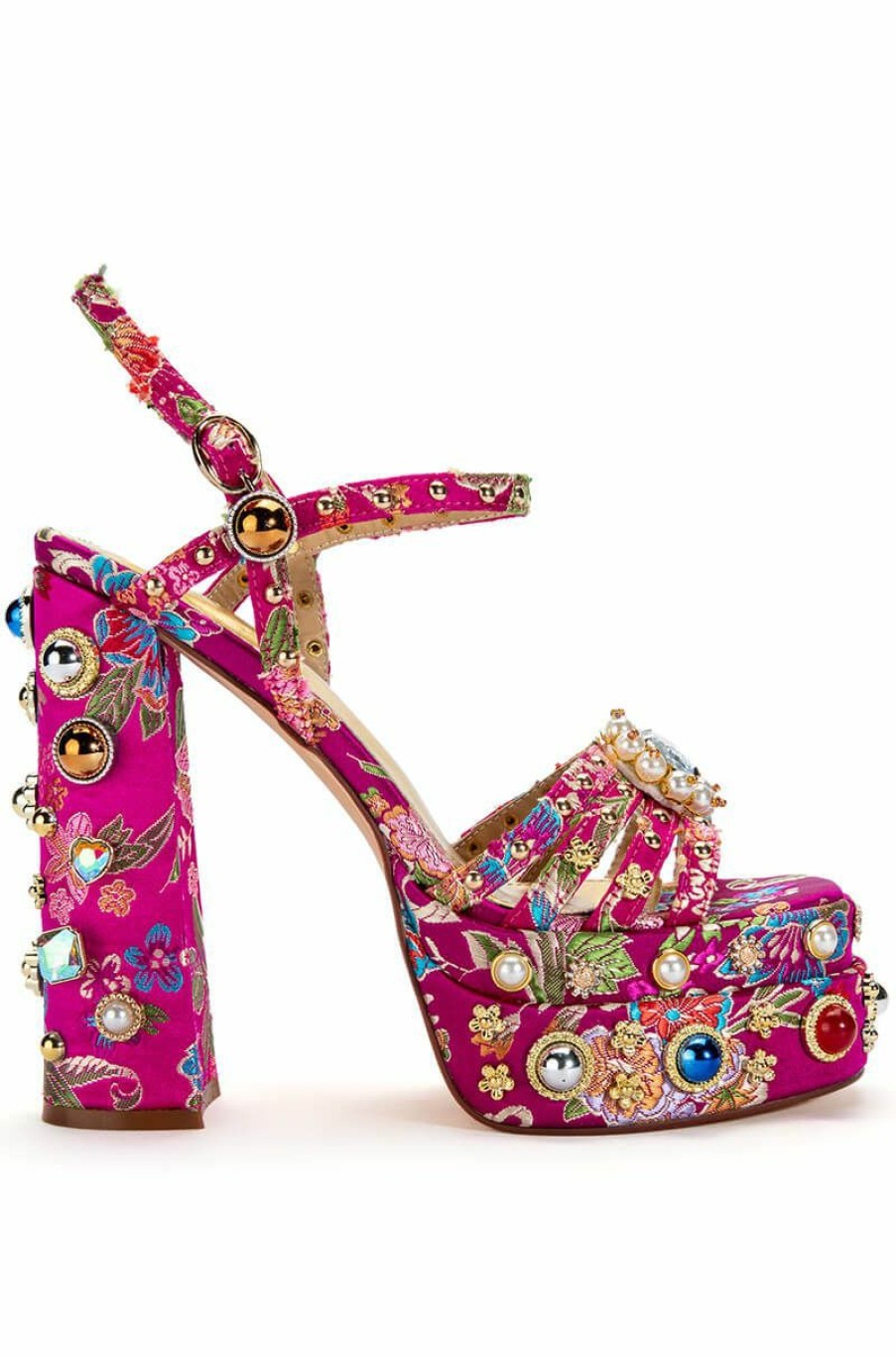 Shoes * | Azalea Wang The Glam Life For Me Strappy Embellished Chunky Sandal In Pink