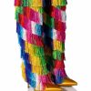 Shoes * | Azalea Wang Bring The Party Knee High Boot With Rainbow Fringe Multi