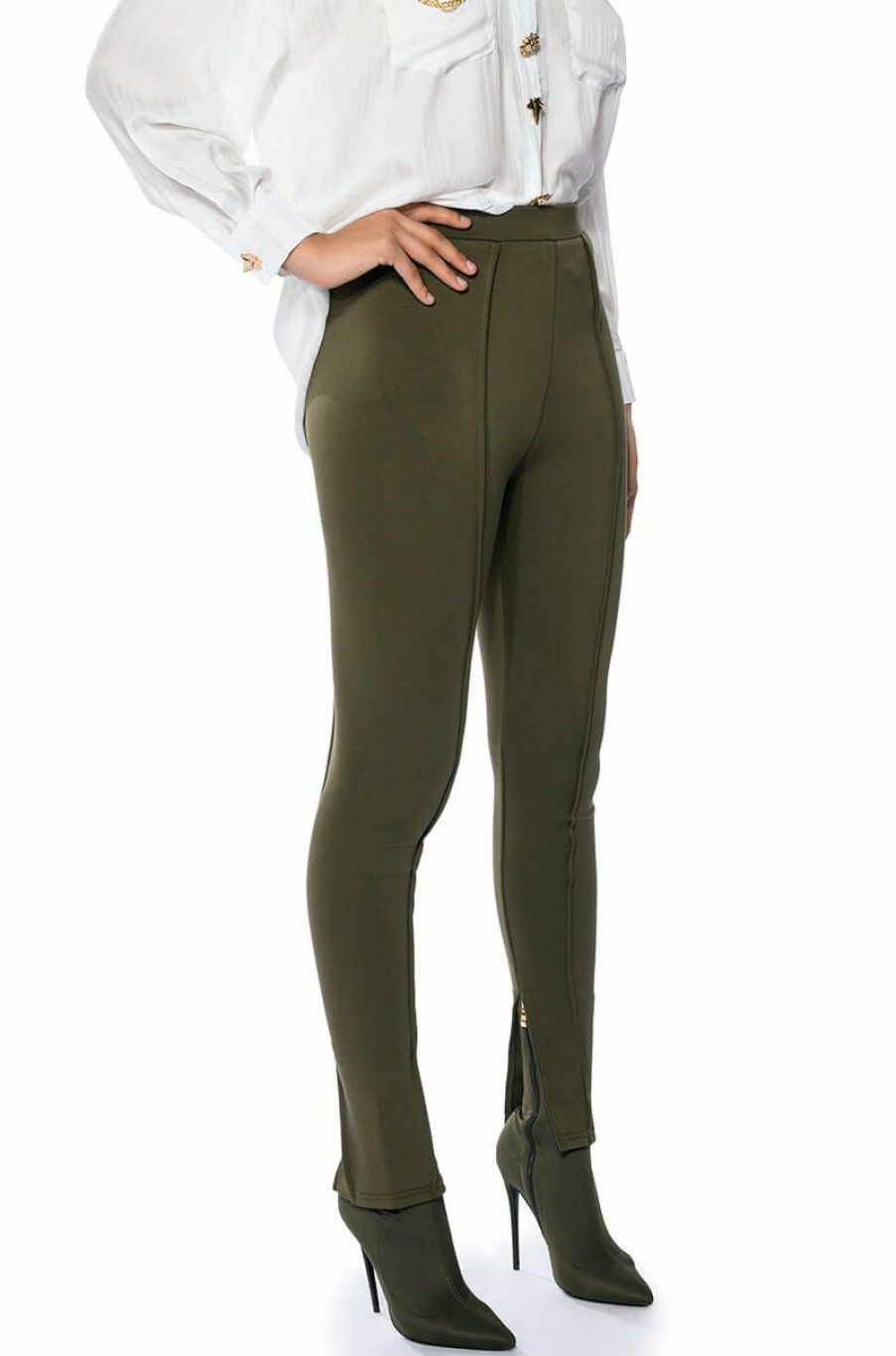 Bottoms * | Celine High Rise Slit Pant Olive