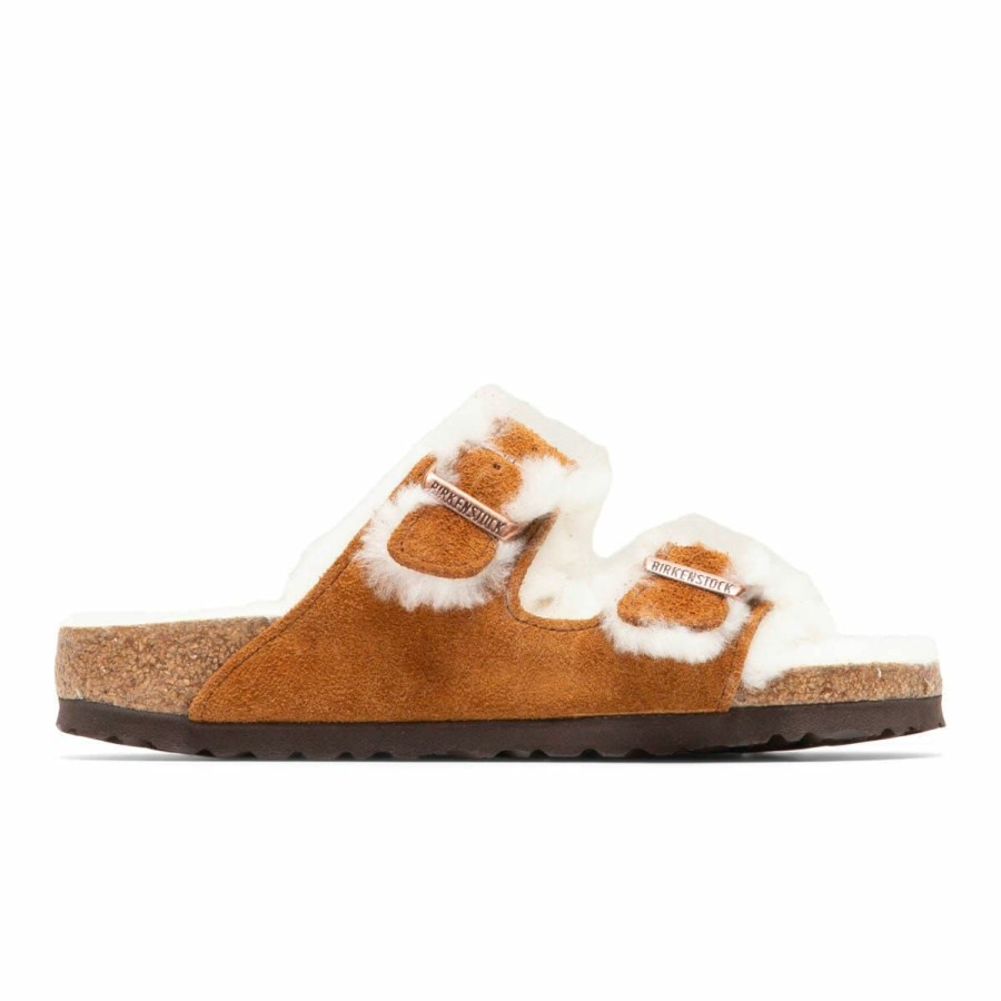 Footwear * | Birkenstock Womens Arizona Shearling Suede Mink/Natural