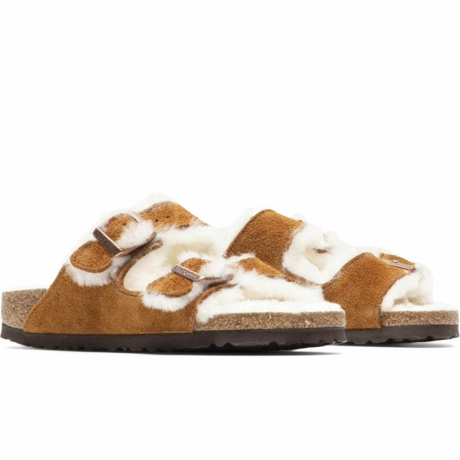 Footwear * | Birkenstock Womens Arizona Shearling Suede Mink/Natural