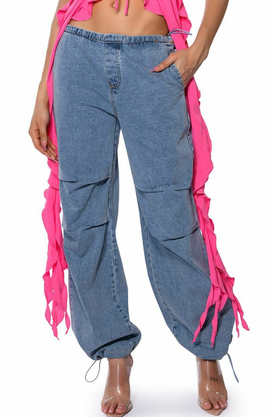 Bottoms * | Skater Girl Denim Drawstring Pant Light Blue Denim