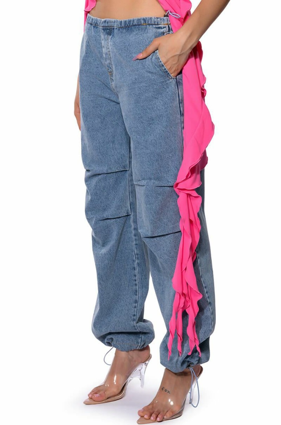 Bottoms * | Skater Girl Denim Drawstring Pant Light Blue Denim