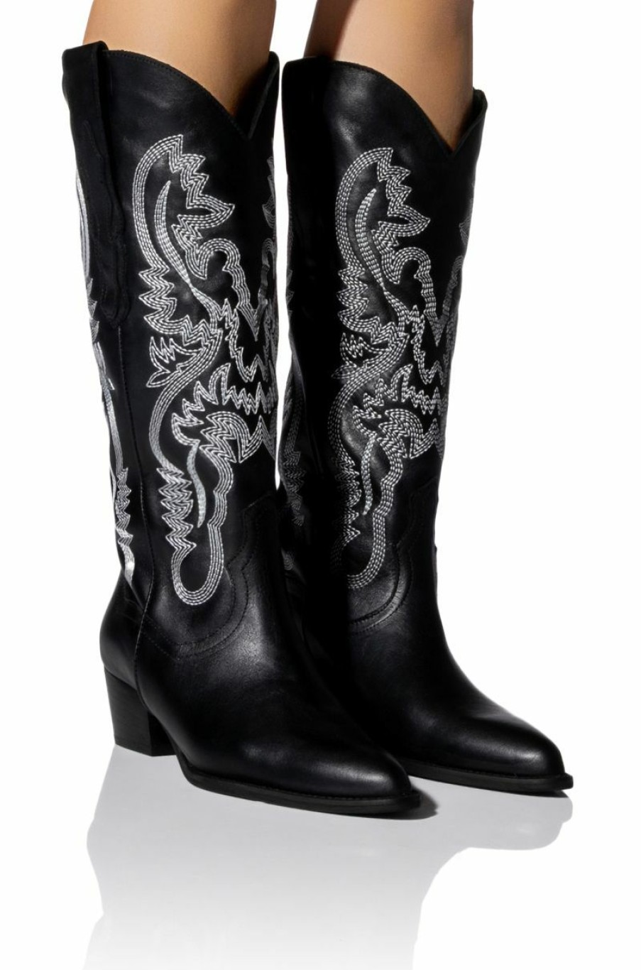 Shoes * | Genuine Leather Iggy Metallic Western Style Below The Knee Boot In Black