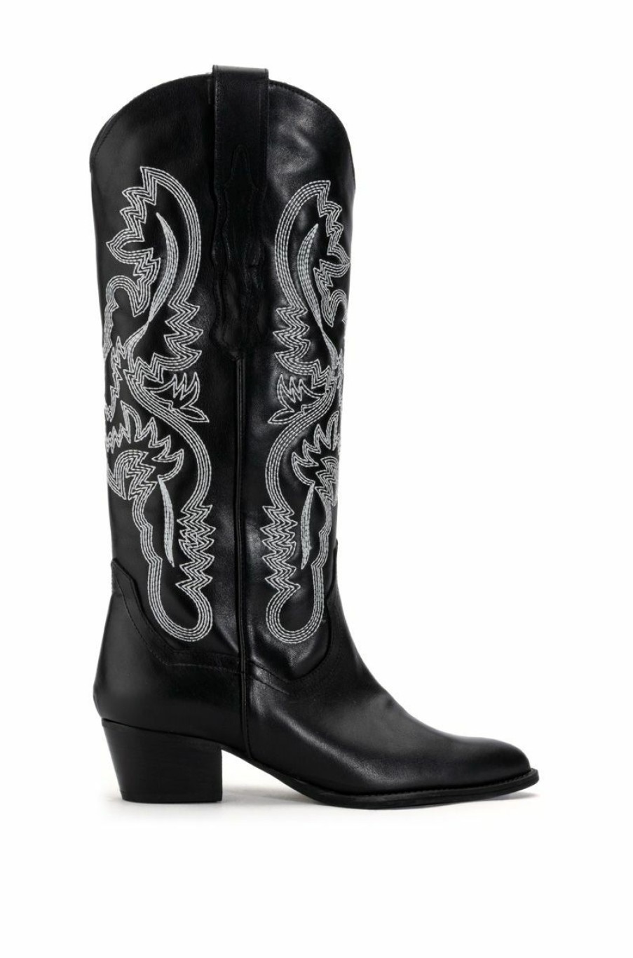 Shoes * | Genuine Leather Iggy Metallic Western Style Below The Knee Boot In Black