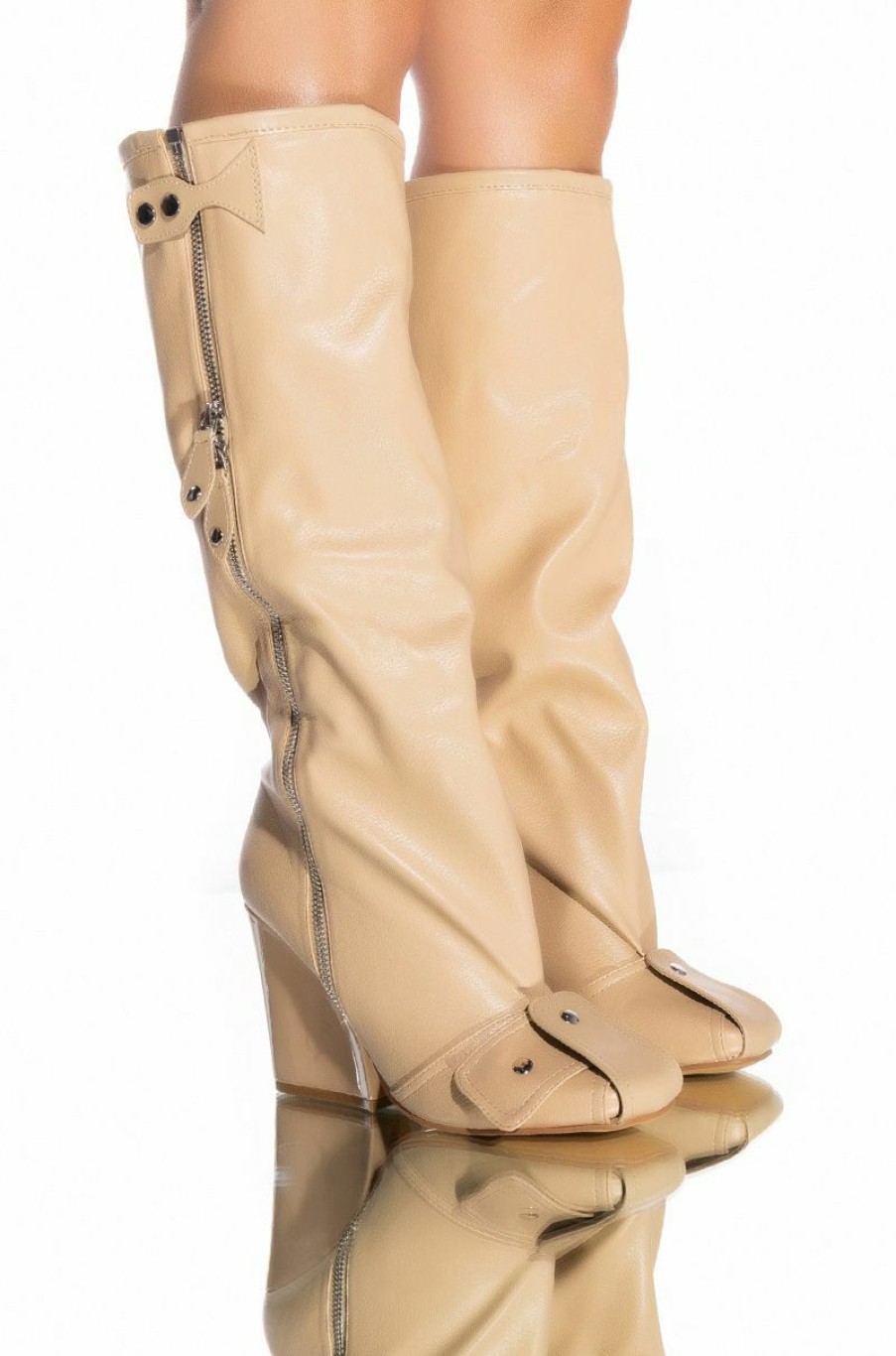 Shoes * | Luxe In Love Knee High Chunky Boot In Nude