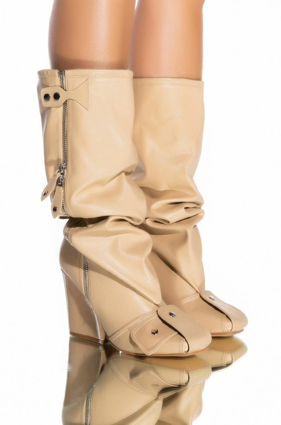 Shoes * | Luxe In Love Knee High Chunky Boot In Nude