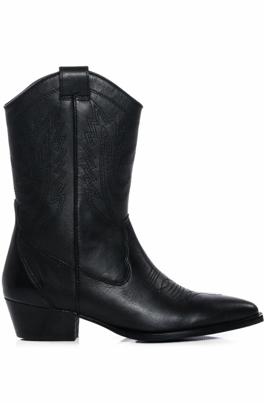 Shoes * | Azalea Wang Genuine Leather Moco Western Boot Black