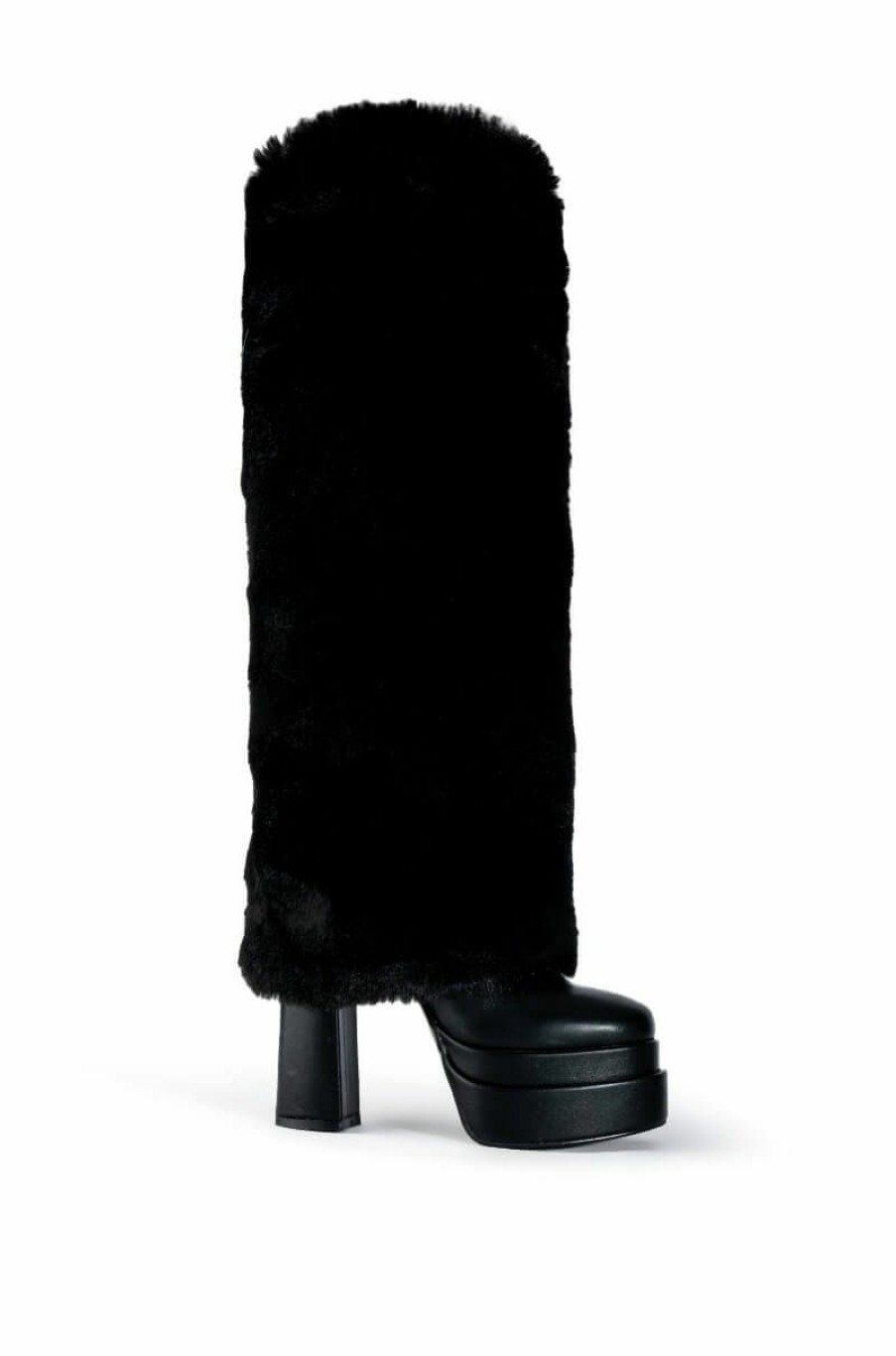 Shoes * | Azalea Wang Coco Fur Fold Over Boot In Black