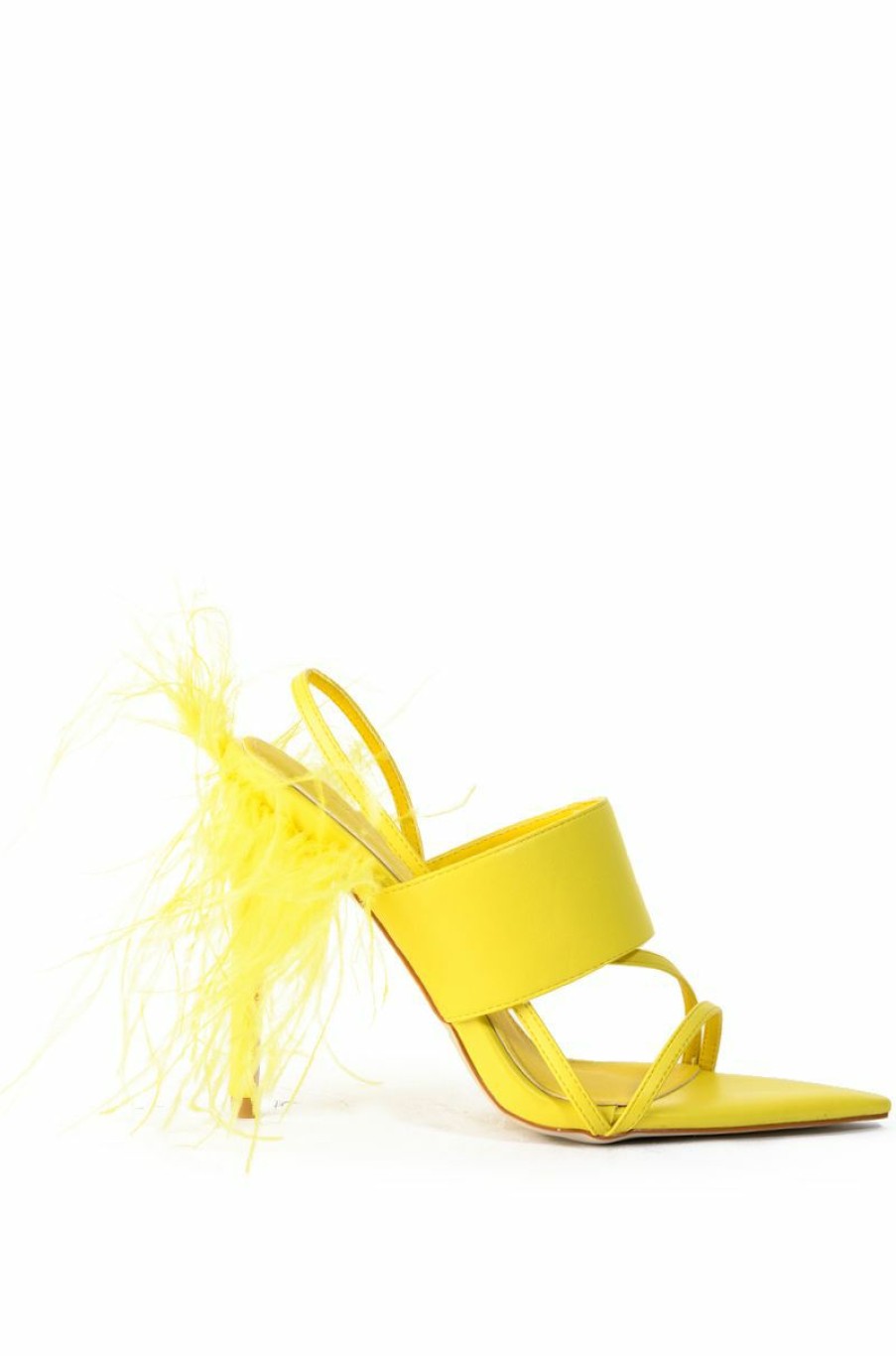 Shoes * | Azalea Wang Chick Feather Decor Pointed Toe Sandal In Yellow