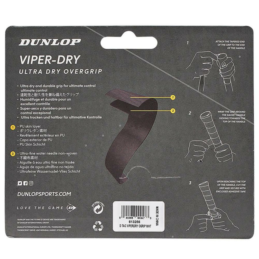 Overgrips * | Dunlop Viper Dry Overgrip 3 Pack White