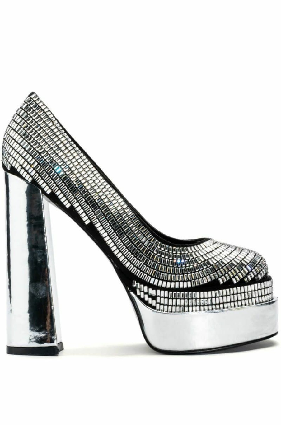 Shoes * | Azalea Wang Disco Nights Chunky Platform Pumps In Silver