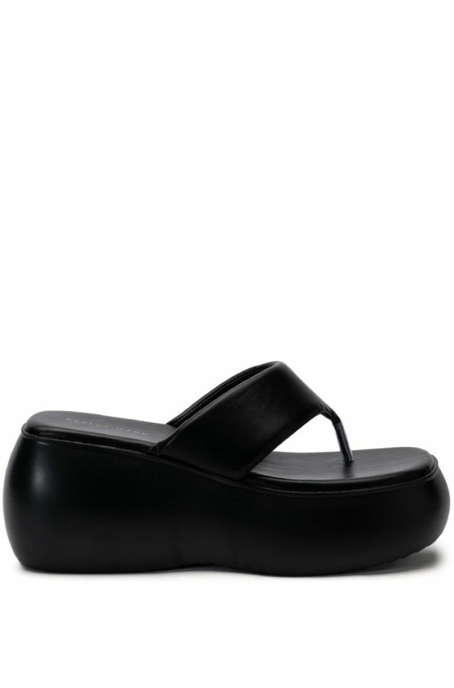 Shoes * | Azalea Wang Odette Pu Flatfrom Sandal In Black