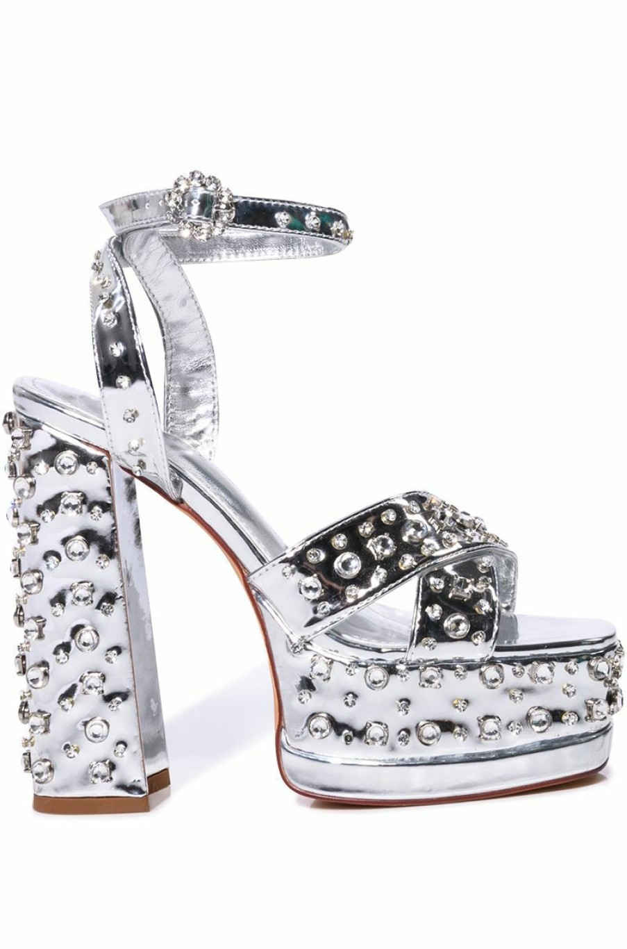 Shoes * | Azalea Wang Francie Embellished Chunky Sandal In Silver