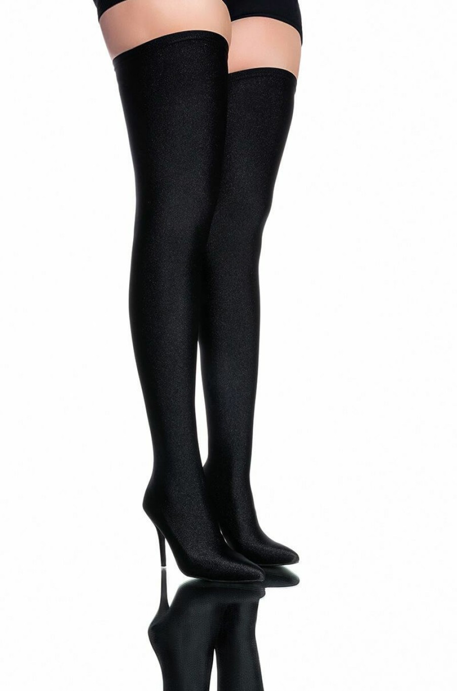 Shoes * | Azalea Wang Star Stretch Love Struck Ultra Thigh High Stiletto Boot In Black