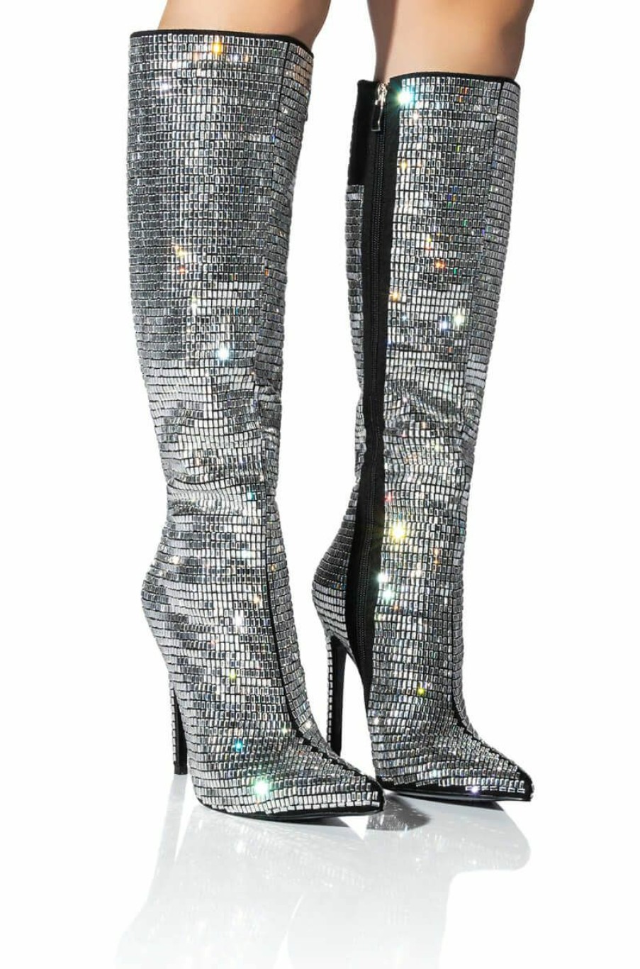 Shoes * | Azalea Wang Eloise Rhinestone Stiletto Boot In Silver