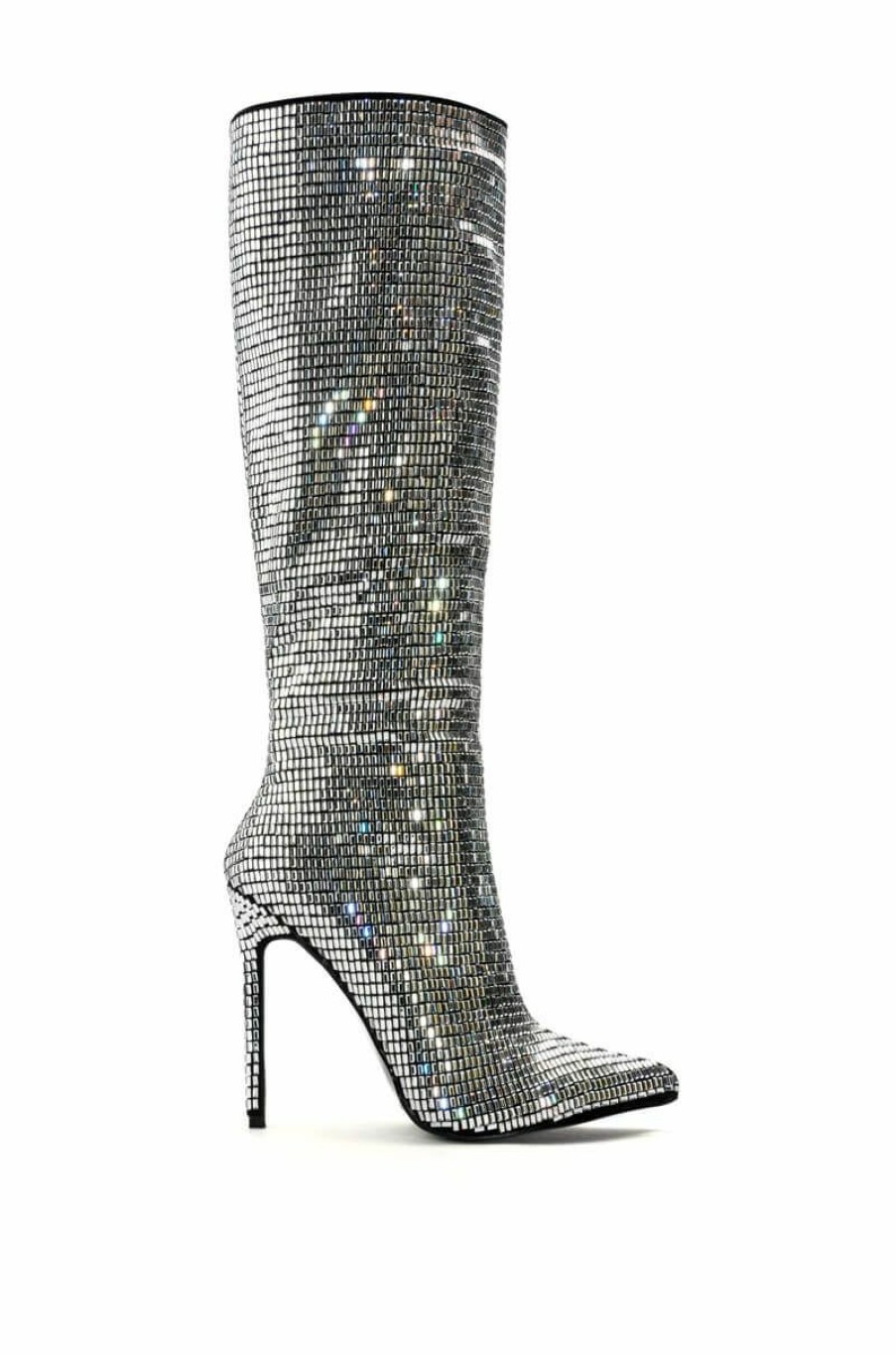 Shoes * | Azalea Wang Eloise Rhinestone Stiletto Boot In Silver