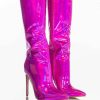 Shoes * | Azalea Wang Don'T Wanna Fall In Love Holographic Stiletto Boot In Pink