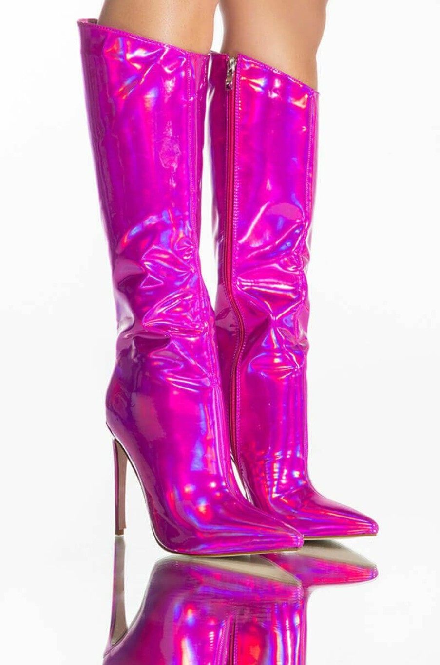 Shoes * | Azalea Wang Don'T Wanna Fall In Love Holographic Stiletto Boot In Pink