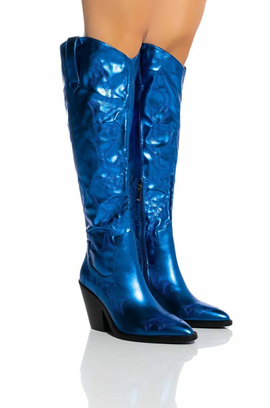 Shoes * | Azalea Wang After Party Metallic Western Boot In Blue