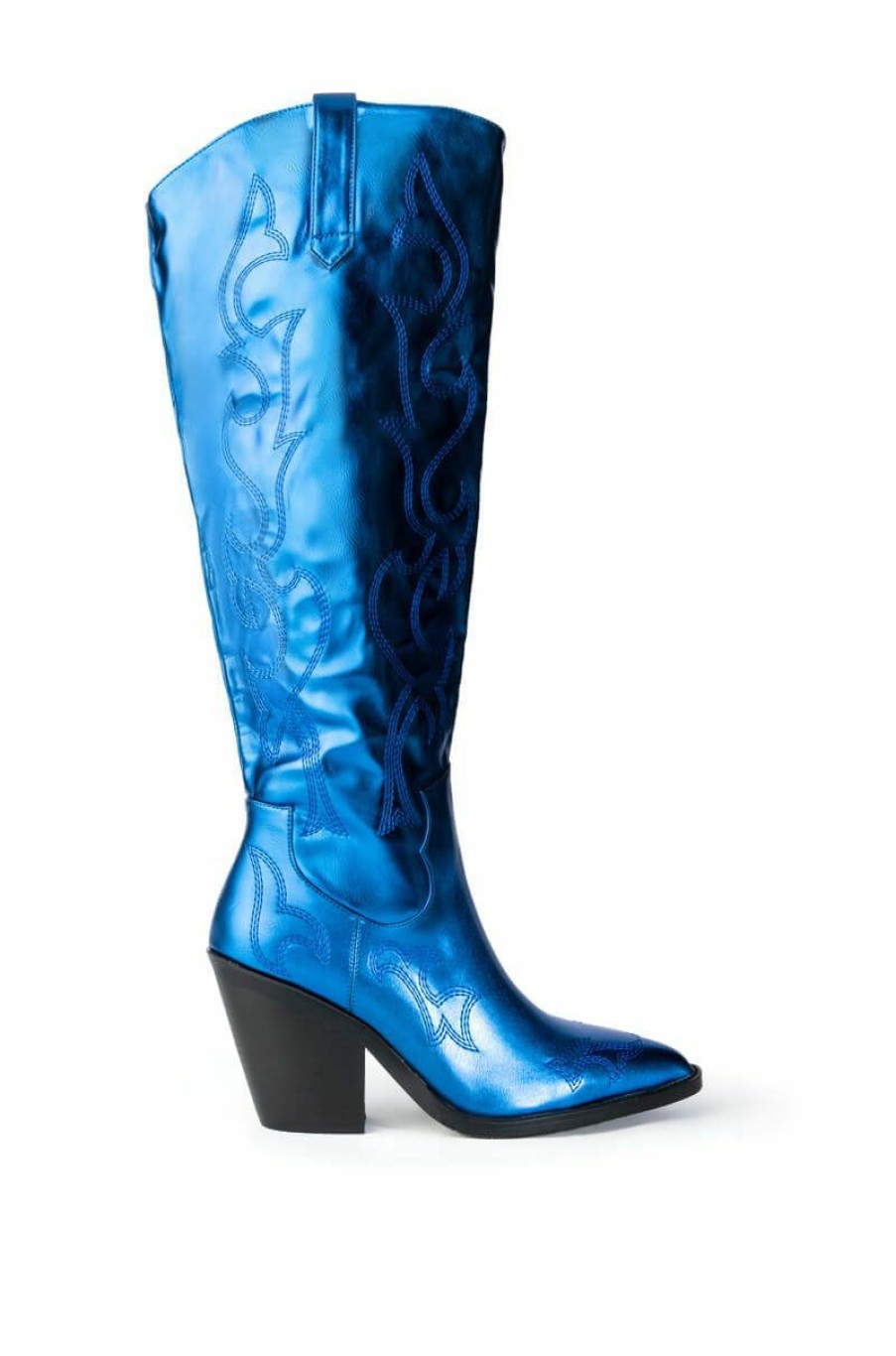 Shoes * | Azalea Wang After Party Metallic Western Boot In Blue