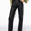 Bottoms * | Le Chic Coated Paperbag Waist Straight Leg Pant Black