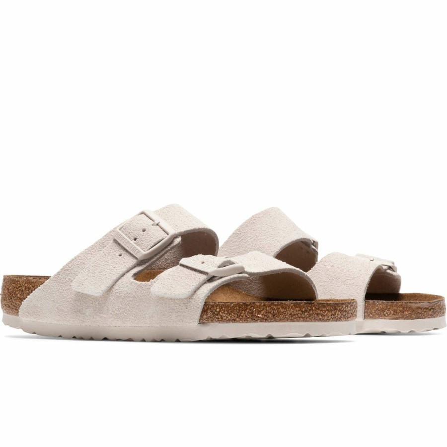 Footwear * | Birkenstock Arizona Soft Foot Bed Antique White Suede