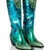 Shoes * | Azalea Wang Knox Metallic Western Boot In Metallic Blues Blue Multi