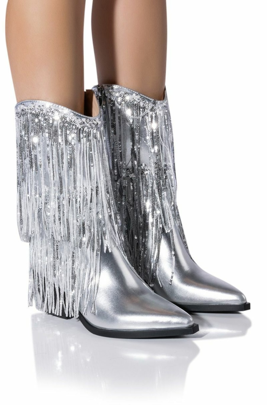 Shoes * | Azalea Wang Joyful Ring Western Bootie In Silver