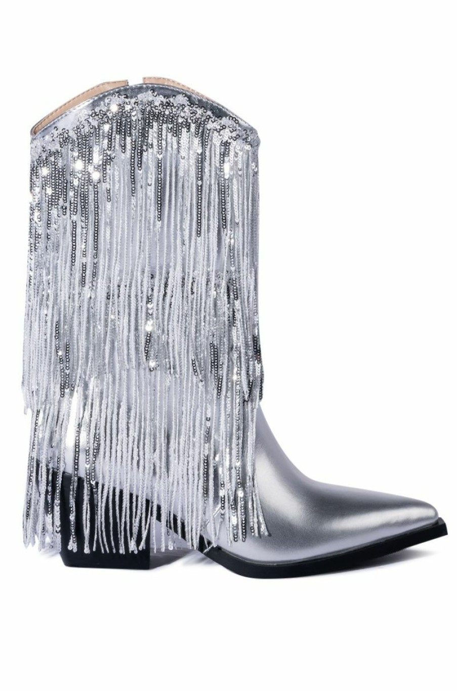 Shoes * | Azalea Wang Joyful Ring Western Bootie In Silver