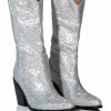 Shoes * | Azalea Wang Boosts Silver Embellished Western Boot White